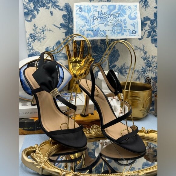 🆕 TED BAKER 🧿 NWOB Belle Black Satin Half Bow Sandal, Sz 39 US 8.5 - Picture 3 of 15